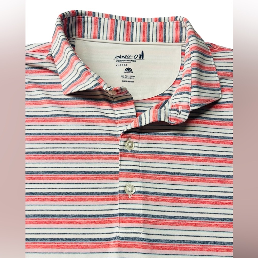Johnnie-O Men's Striped Short Sleeve Polo Shirt - Red and Blue Size XL